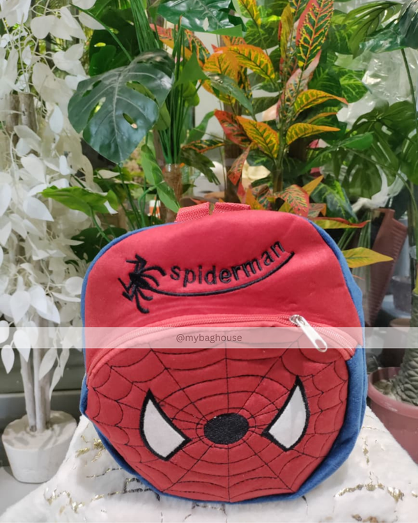🕷️ Spiderman Cartoon Plush Kids Backpack – Red & Blue School Bag